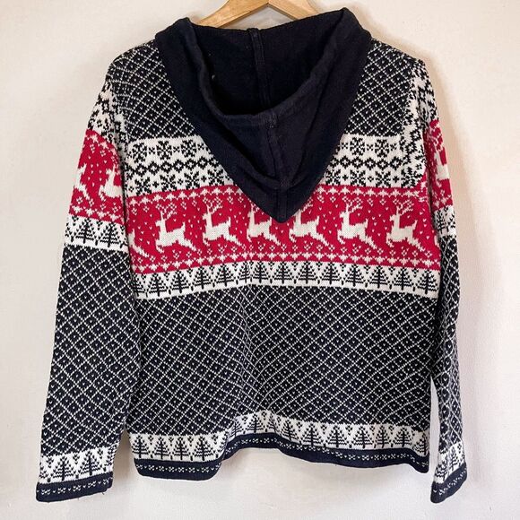 Vintage Christmas Fairisle Deer Zip Up Hoodie Size M - Picture 4 of 6